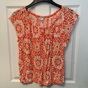 Orange Floral Cap Sleeve Top